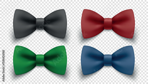 Vector 3d Realistic Bow Tie Icon Set. Elegant Classic Accessory for Men, Formal Attire, Wedding Style, Realistic Fashion Icons. Colorful Neckties Collection for Business and Special Occasion Design