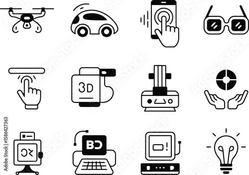 Collection of modern technology and innovation icons in a clean graphic design