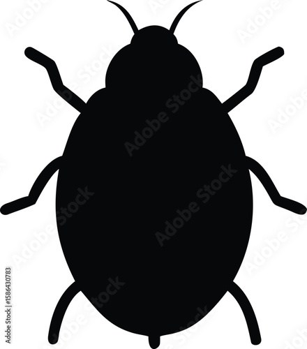 Silhouette graphic of a black insect, showcasing its body shape and antennae details.
