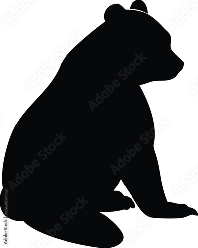 Silhouette of a sitting bear, showcasing its profile, with detailed fur texture.