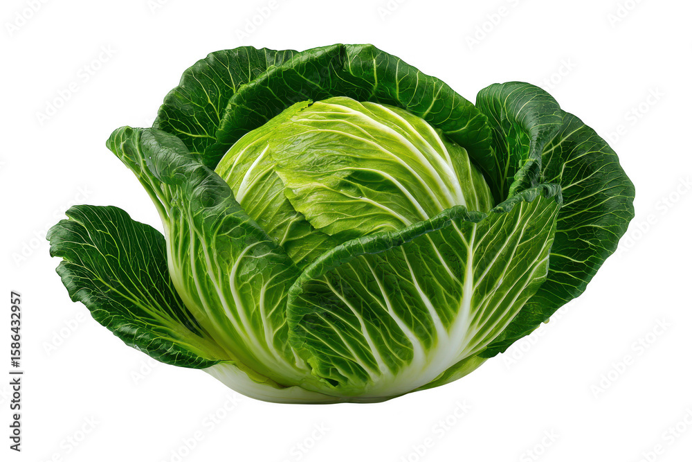 Fototapeta premium 3D Fresh green cabbage with detailed leaf veins on a black background