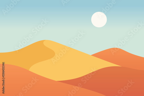 Serene Desert Landscape with Rolling Sand Dunes and Bright Sun