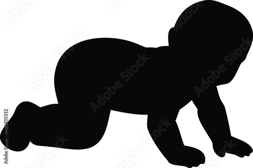 Silhouette of a baby crawling on all fours, viewed from the side.