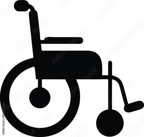 Silhouette of a standard wheelchair, side view, showing all major components.