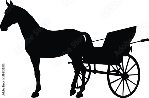 Silhouette of a horse-drawn carriage, depicting the animal and vehicle in black against a white background.