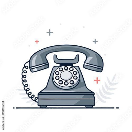 landline telephone silhouette vector art illustration, retro phone icon on white background
