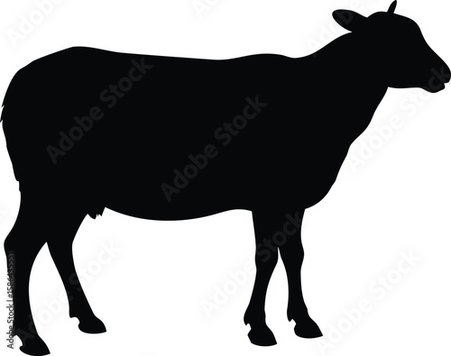 Silhouette of a cow standing in profile, showcasing its body shape and features.