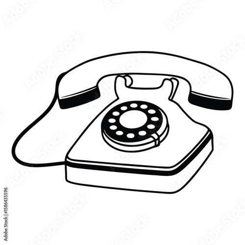 landline telephone silhouette vector art illustration, retro phone icon on white background