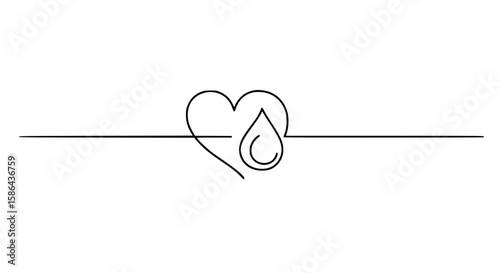 Heart and droplet symbol in single line outline vector style  