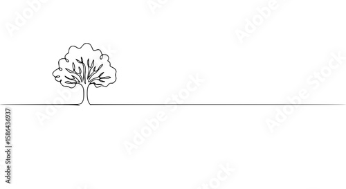 Minimalist tree design in single line outline style symbolizing peace day  