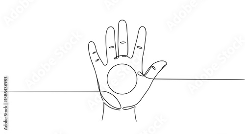 Single line outline vector of a hand gesture representing peace  