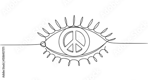 Single line outline vector peace day illustration with eye design  