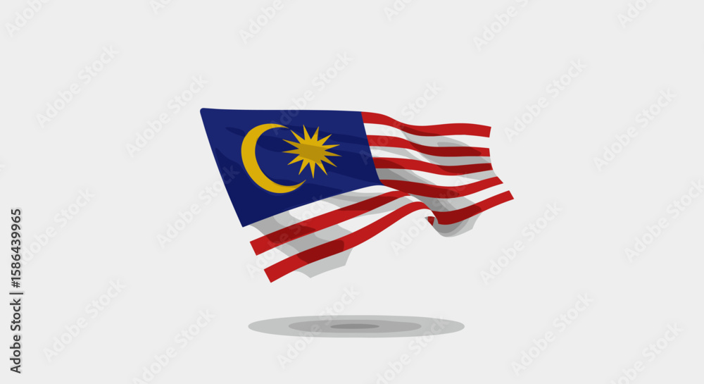 Fototapeta premium This vector shows a dynamic and flowing Malaysian flag, captured mid-wave.