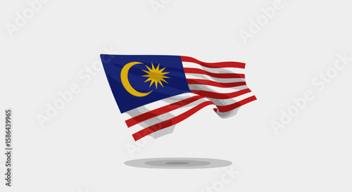 This vector shows a dynamic and flowing Malaysian flag, captured mid-wave.