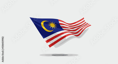 This vector shows a dynamic and flowing Malaysian flag, captured mid-wave.
