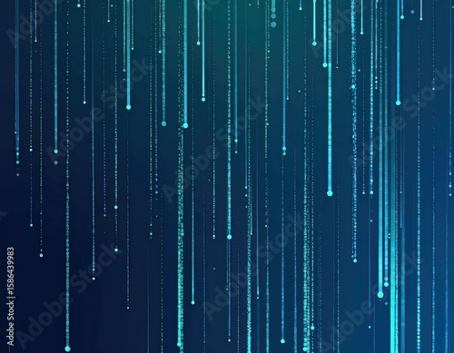 A futuristic background of glowing light blue and green lines, data particles flowing in the air. Streaming data. Data Flow	