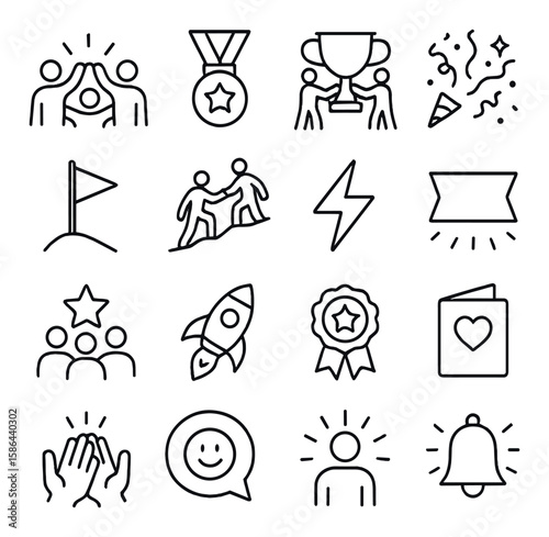 Team motivation icon collection. simple workplace motivation. award, trophy, goal, rocket, celebration