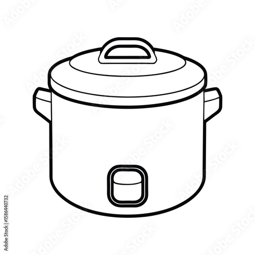Vector Clip Art Illustration of a Rice Cooker Outline Isolated on a White Background
