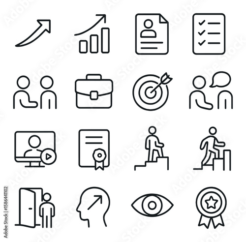 Career icon collection: employment, resume, growth, meeting, linear business