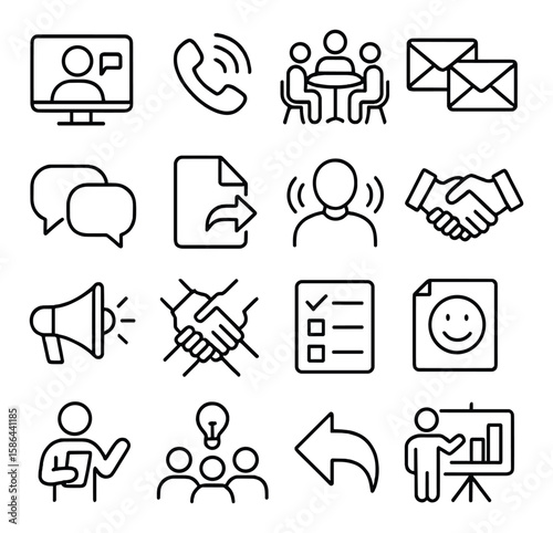 Business communication icon collection. simple line style icons: phone, email, meeting, chat