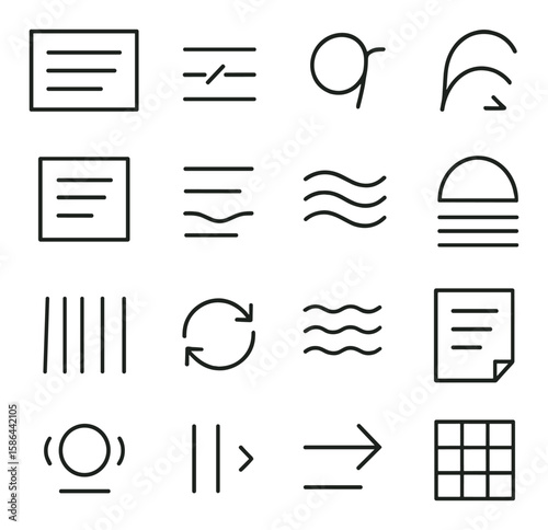 Minimalistic poetic icon collection. simple linear style for compose, wave, rhythm, balance, grid