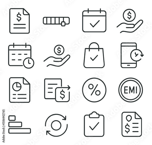 Minimalist installment icon collection. finance, payment, calendar, shopping, percent. simple linear