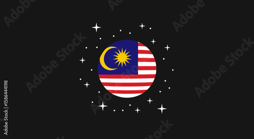 The Malaysian flag floats as a globe in space, surrounded by stars and nebulae, symbolizing the nation's ambition and global presence in the universe.