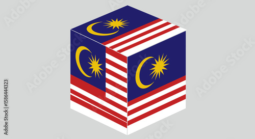 The Malaysian flag wraps around a 3D cube, symbolizing the nation's growth, transformation, and dynamic presence in the global arena.