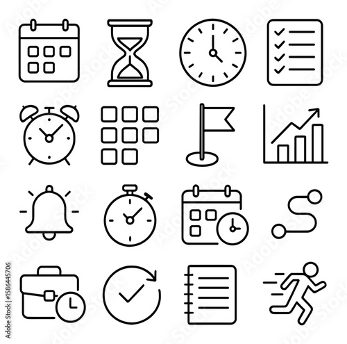 Minimalist time icon collection. simple linear style: clock, calendar, stopwatch, alarm, schedule, timer
