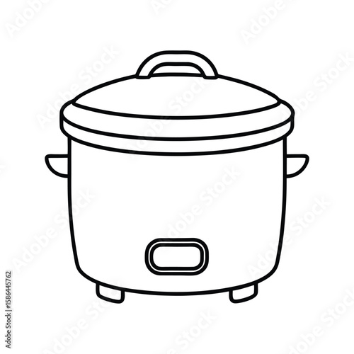 Vector Clip Art Illustration of a Rice Cooker Outline Isolated on a White Background
