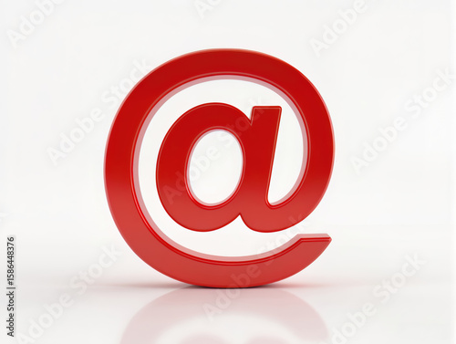 Red at sign, email symbol 3d rendering isolated on white background.