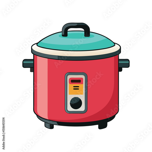 Vector Illustration of a Rice Cooker Kitchen Appliance Isolated on a White Background