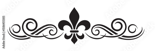 Elegant Fleur de Lis Border Design with Swirls and Transparent Background on transparent background