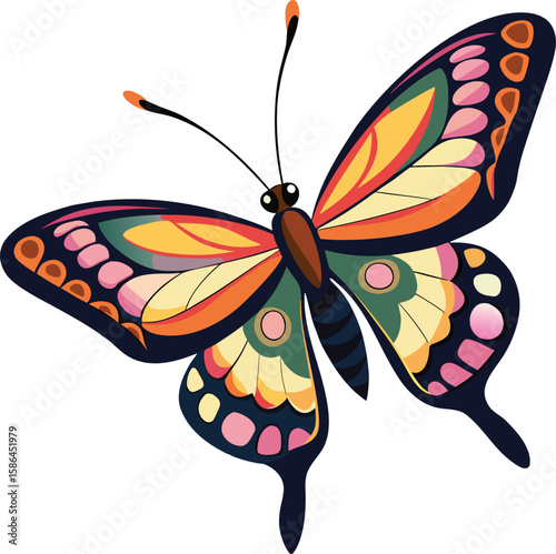 Beautifully patterned butterfly with vibrant colors and delicate wings isolated on white