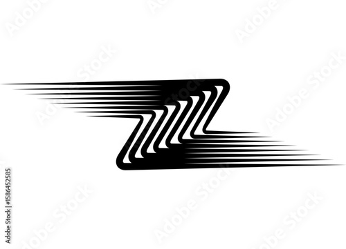 Vector striped decor element, Abstract Black design element on white background. Fast Modern pattern with sharp retro lines. Striped Vector background. For car body, boat, sportswear toy