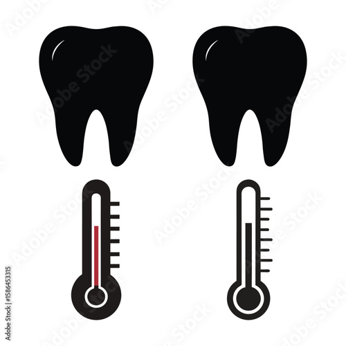 Set of clean dental icons showing teeth health and hygiene in cartoon vector style