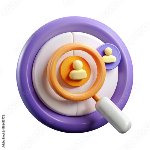 3d magnifying glass focusing on user icon within target isolated on transparent background