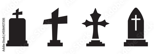 Set of grave vector icons. Gravestone or memorial icon. Vector 10 Eps.
