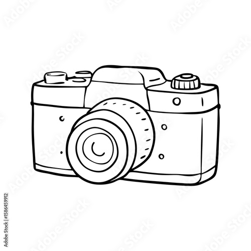 Line art camera illustration with vintage design and details  