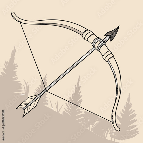 Traditional bow and arrow illustration with natural background  