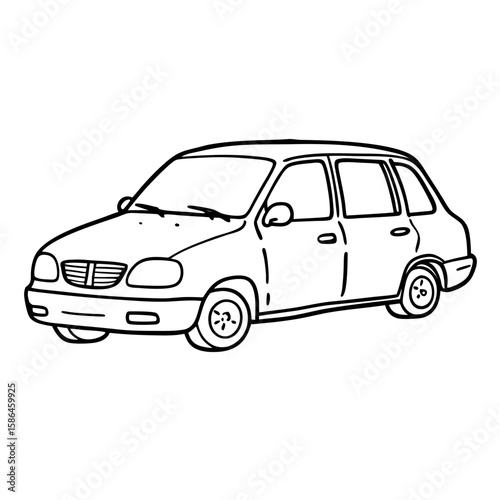 Car illustration in black outline style on white background  