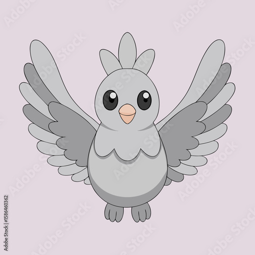 Cartoon bird spreading its wings against a pastel pink background  