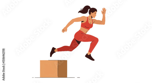 Female athlete doing box jumps, clean vector look