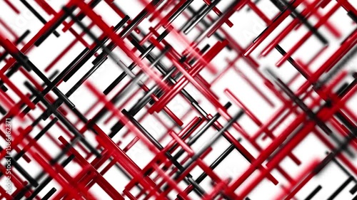 Red and black criss-cross loop.
Red and black cylinders moving diagonally. Loops.