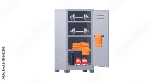 Vector gym locker open with gear inside