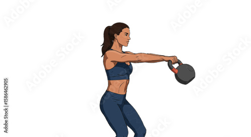 Kettlebell workout – woman mid-swing in gym wear