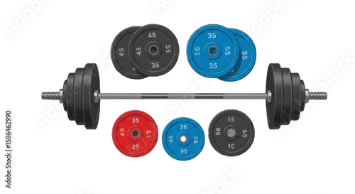 Gym barbell plate set on floor, top-down vector