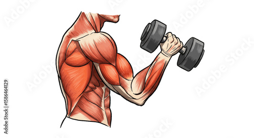 Bicep curl workout, vector arm muscle highlighted