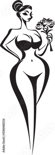 logo black smooth lined vector of curved overweight woman, health of woman