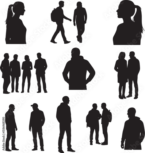 Silhouette of a Womans Head and Shoulders in Profile with Ponytail.